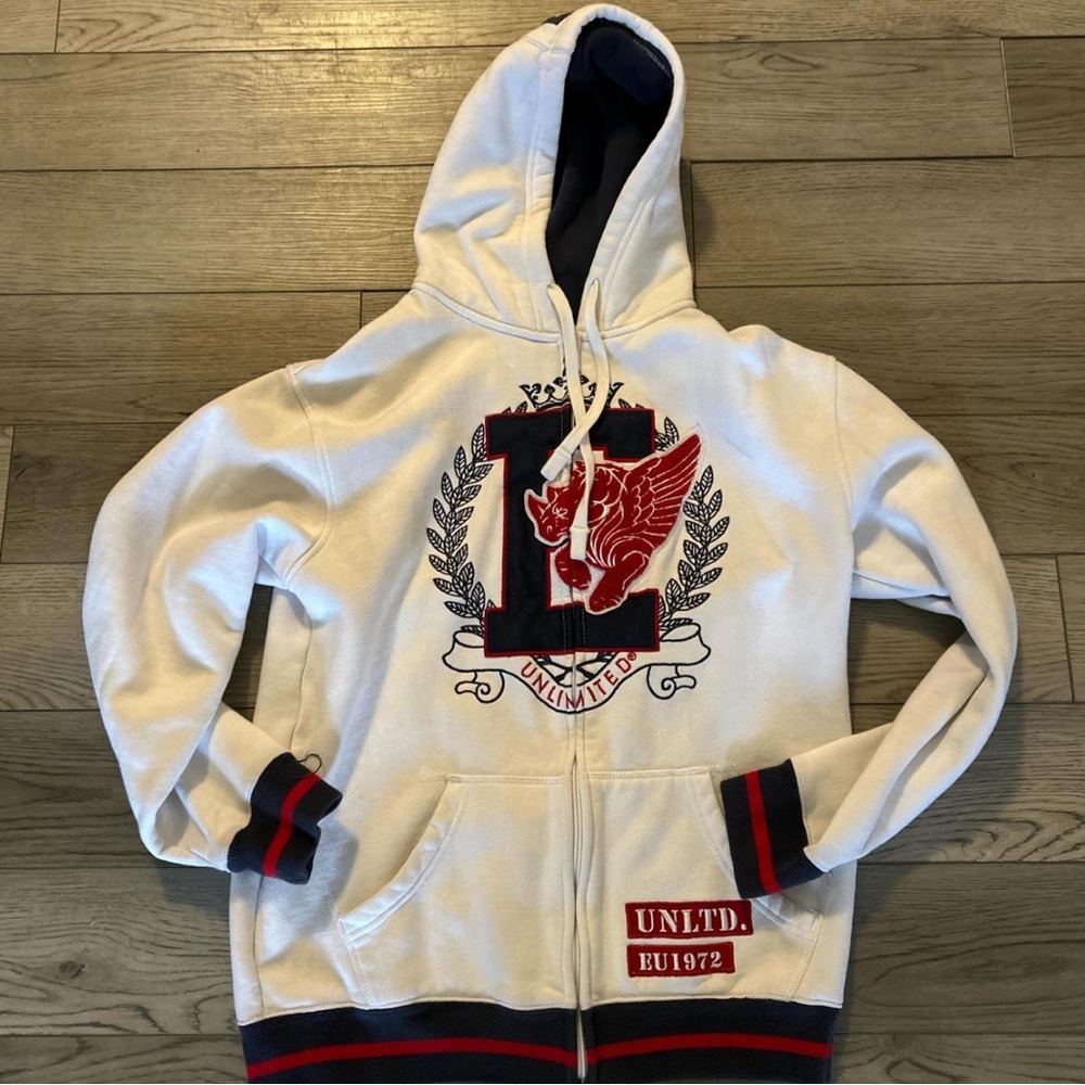 Ecko Unltd White and Red Zip Up Sweater